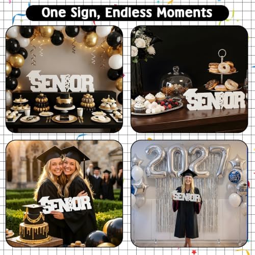 Senior 2027 Table Centerpiece Sign - Class of 2027 Graduation Table Decor - 15" Large Wooden Letter Sign for Party Decor, Photoshoot Props, High School & College Graduation Supplies (White) - Image 4