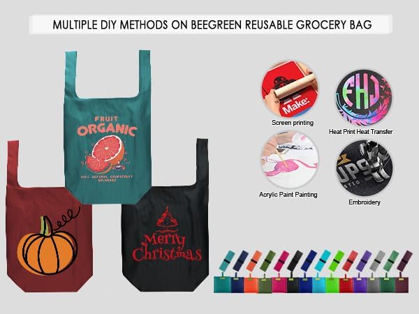 BeeGreen Pink Reusable Grocery Bags Wholesale Reusable Kitchen Bags Bulk Foldable-Machine Washable with Zipper Storage Pouch 50 Packs