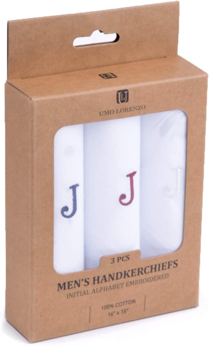 Initial Handkerchief for Men, Monogrammed Boxed 3 Piece Set,100% Cotton