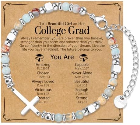 Graduation Gifts for Her- Class of 2026 Primary Middle High School College Grad Gift, Adjustable Stainless Steel Beaded Cross Bracelet for Girls & Women by WIKHIA