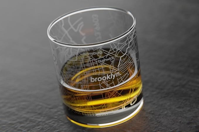 Well Told Engraved Brooklyn New York Map Rocks Glass, Old Fashioned Whiskey Glass (11 oz, Clear) Etched Whiskey Glass, Gifts For Whiskey Lovers