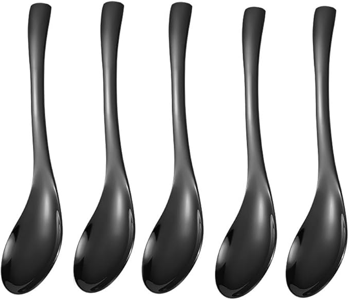 Stainless Steel Mirror Finish Serving Spoons - Soup, Dessert, Coffee & Ice Cream Spoons (5, Black)