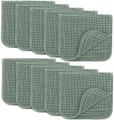 Comfy Cubs Muslin Burp Cloths 20x10" 10 Pack, Baby Burp Cloths - Fern by ComfyCubs