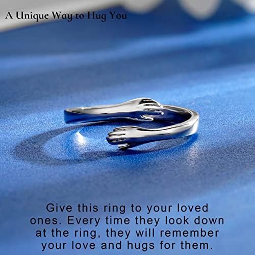 Yesteel S925 Sterling Silver Hug Ring for Women Teen Girls, Adjustable Ring Jewelry Mothers Day Birthday Gifts for Daughters Mom Sister Wife Friends Grandma - Image 2