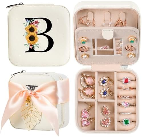 AYGXU Travel Jewelry Box for Women and Girls - Small Case With Initial A-Z - Teacher Gifts by AYGXU