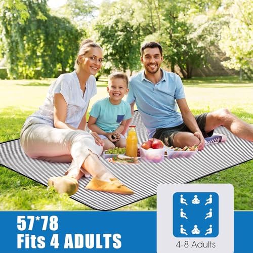 G GOOD GAIN Waterproof Picnic Blanket Portable with Carry Strap for Beach Mat or Family Outdoor Camping Party (Navy Blue) - Image 2