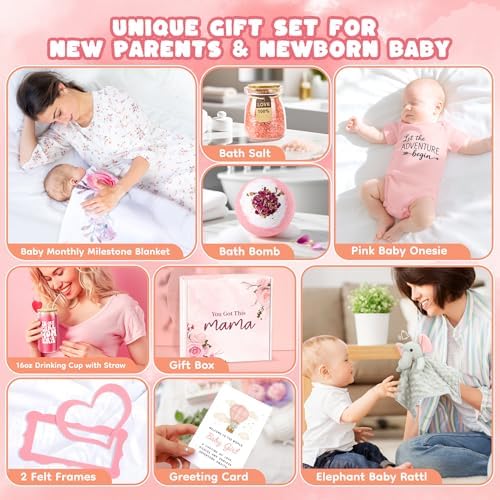 New Mom Gifts & Baby Girl Gift Set for Newborn,Baby Girl Gift Basket with Baby Milestone Blanket,Pregnancy Gifts for Expecting Mom,New Mom Care Package After Baby, Pregnancy Gifts for Women and Baby - Image 2