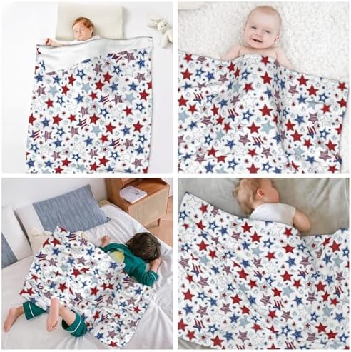 Patriotic Baby Blanket - 4th of July Throw Blanket with American Flag Stars & Stripes, Ultra Soft Memorial Day Blanket for Crib & Stroller, Red White Blue Independence Day Blankets Decor 30x40 Inches - Image 3