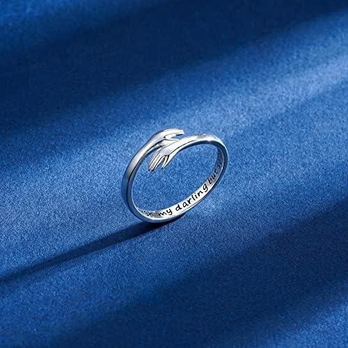 Yesteel S925 Sterling Silver Hug Ring for Women Teen Girls, Adjustable Ring Jewelry Mothers Day Birthday Gifts for Daughters Mom Sister Wife Friends Grandma - Image 3