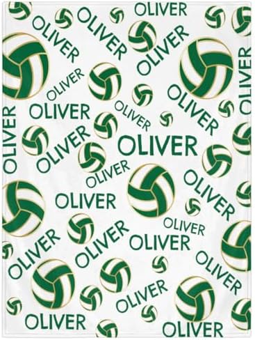 Personalized Baby Blankets for Girls Boys, Custom Baby Blanket with Name Swaddle Toddler Fleece Blanket Personalized Gift Green White Volleyball Text by RIRIX