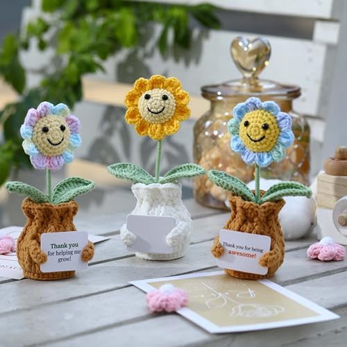 Personalized Handmade Positive Sunflower Doll Crochet with Card Custom Text - Appreciation Gift for Coworker, Teacher, Women, Mom, Friend - Customizable Thank You, Birthday, Christmas Gift - Image 4