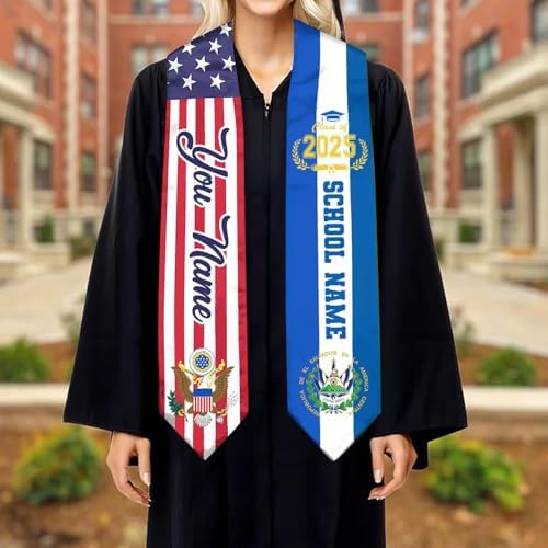 Custom Salvadoran Flag Graduation Sash 2026, Salvadoran Graduation Sash, Graduation Stole Class of 2026 Gift for Her Him - Image 2