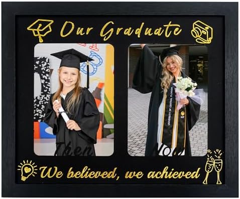 GMFrames Then and Now Graduation Frame – Double 5x7 Photo Display, Wooden Keepsake for High School & College Grad Party by GMFrames