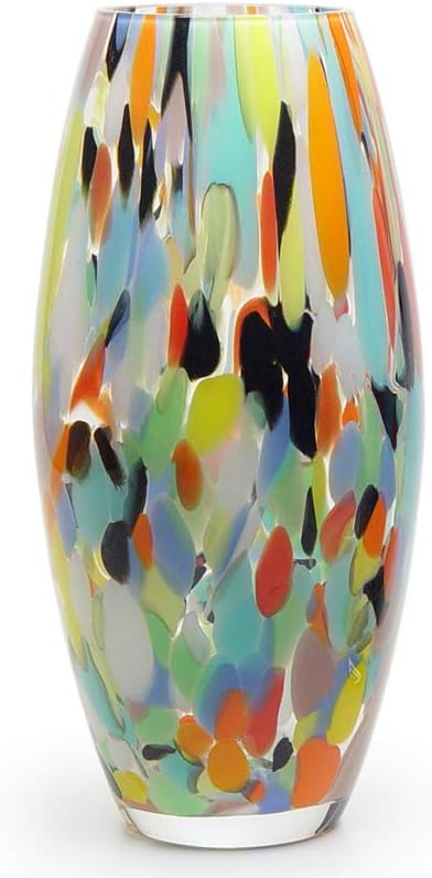 Ca D Oro Colored Glass Vase Confetti Effect Hand Blown Murano-Style Art Glass for Flower, Room Decoration and Centerpiece - Model Oliva G