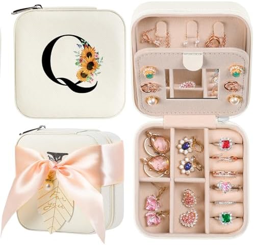 AYGXU Travel Jewelry Box for Women and Girls - Small Case With Initial A-Z - Teacher Gifts by AYGXU