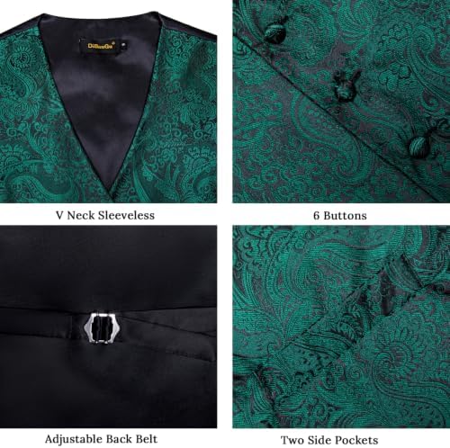 DiBanGu Mens Vest and Tie Set Formal Paisley Waistcoat and Necktie Pocket Square Cufflinks Silk Suit Vest for Tuxedo Wedding - Image 5
