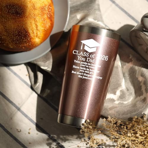 2026 Graduation Motivational Gift for Him Her 20 Ounce Stainless Steel Car Tumbler Insulted Mug Cup Graduate Inspirational Gifts for College (Rose Gold) - Image 6