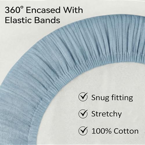 Muslin Bassinet Sheet Compatible with Halo BassiNest Swivel Sleeper - 100% Cotton Hourglass & Peanut Shape Mattress Pad Cover (30"x18"), Breathable & Soft, Boho (1 Pack Blue) - Image 6