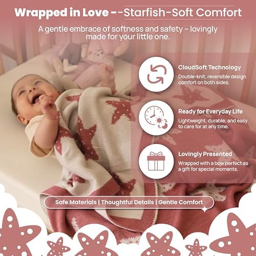Baby Blanket 30x40 in, Antique Rose – Soft Reversible Knit with Gift Bow, Oeko-Tex Certified, Breathable Swaddle & Receiving Blanket for Newborns, Crib & Stroller - Image 2