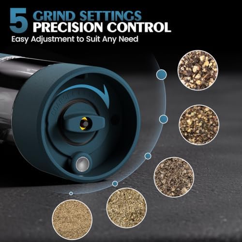 Electric Salt and Pepper Grinder Set Automatic Battery Pepper Mill Shakers Adjustable Coarseness Upgraded Larger Capacity with Led Home and Kitchen Appliances(Teal) - Image 2