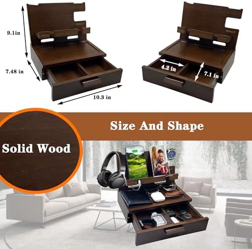 VEIYAILU Gifts for Men Women Him Husband Son Boyfriend Birthday Nightstand Organizer Wood Phone Docking Station Birthday Gifts (Deep Walnut) - Image 5