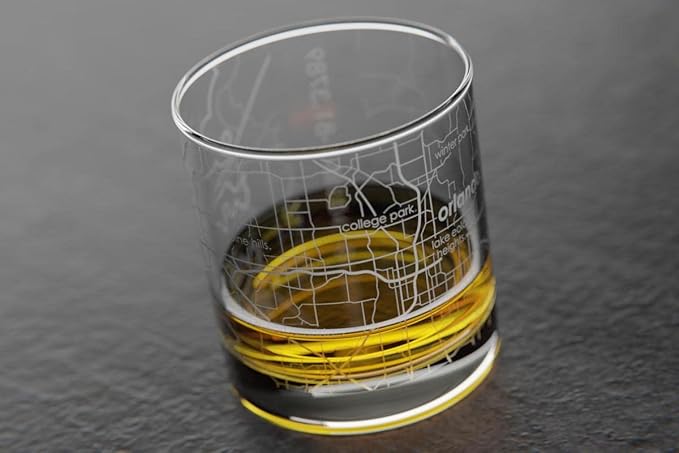 Well Told Engraved Orlando Florida Map Rocks Glass, Old Fashioned Whiskey Glass (11 oz, Clear) Etched Whiskey Glass, Gifts For Whiskey Lovers