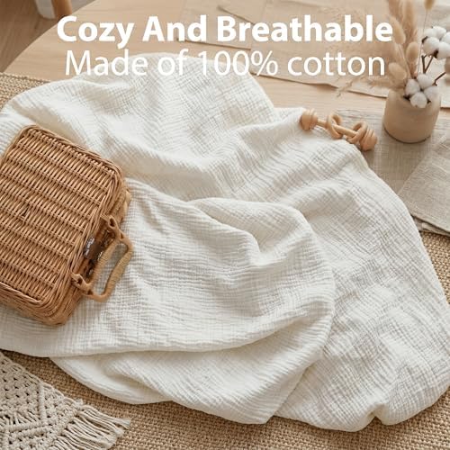 Muslin Pack and Play Sheet, 100% Cotton Playard Sheet (39"x27"), Breathable & Soft Mattress Pad Cover, Boho White for Boys Girls(1 Pack) - Image 4