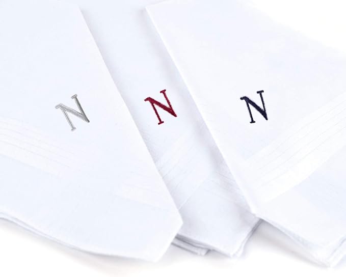 Initial Handkerchief for Men, Monogrammed Boxed 3 Piece Set,100% Cotton