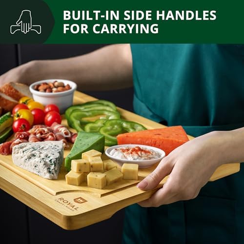 ROYAL CRAFT WOOD Wooden Cutting Boards for Kitchen Meal Prep & Serving - Bamboo Wood Serving Board Set with Deep Juice Groove Side Handles - Charcuterie & Chopping Butcher Block for Meat - Image 7