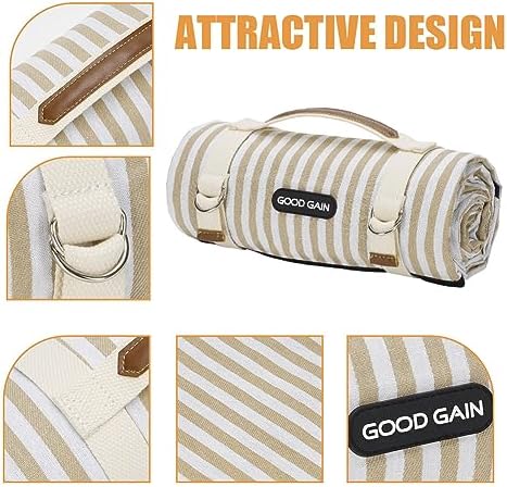 G GOOD GAIN Waterproof Picnic Blankets Outdoor Machine Wash, Sand Yellow - Image 3
