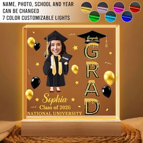 Hyturtle Personalized Graduation Night Light - Custom Night Light with Picture - Graduation Plaque Inspirational College Grad Gifts for Daughter from Mom - Senior 2026 Graduation Gifts Her Him - Image 2