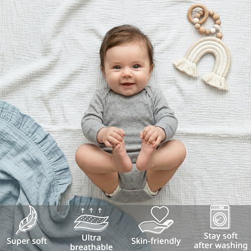 Muslin Pack and Play Sheet, 100% Cotton Playard Sheet (39"x27"), Breathable & Soft Mattress Pad Cover, Boho White for Boys Girls(1 Pack) - Image 3