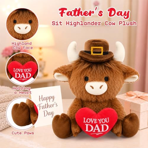 Highland Cow Plush Toy,Highland Cow Stuffy with Holding Love You DAD Heart - Image 4