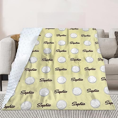 Custom Volleyball Blanket - Personalized Name with Volleyball Patterns - Soft Plush Flannel Blanket with Double Layer Dotted Backing for Baby Toddler Kids Teen Boys Girls Gifts Yellow - Image 4