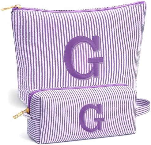 Travel Makeup Bag Organizer - Travel Essentials Toiletry Bag for Women, Initial Travel Toiletry Bag with Zipper | Preppy Stuff Birthday Gifts for Women Mom Daughter, Purple Letter G by Fohufo