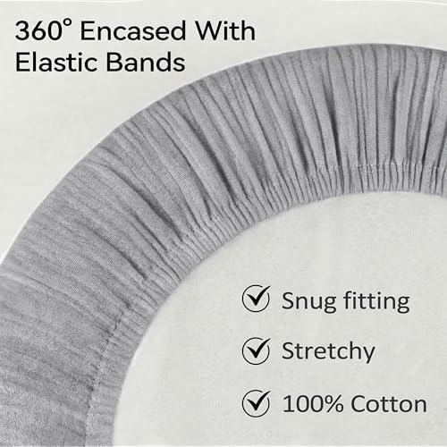 Pro Goleem Muslin Bassinet Sheet for Boys and Girls, Soft Breathable Fitted Cotton Baby Sheets Set for Oval Hourglass and Rectangular Bassinet Mattress, Neutral, 2 Pack (Grey＆Green) - Image 6