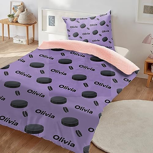 Custom Ice Hockey Blanket - Personalized Name with Ice Hockey Patterns - Soft Plush Flannel Blanket with Double Layer Dotted Backing for Baby Toddler Kids Teen Boys Girls Gifts Purple - Image 3