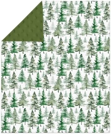 Vintage Green Pine Trees Baby Blankets for Girl Boy Soft Mink Dotted Backing Double Layer Gender Neutral Trees Swaddle Receiving Blanket Toddler Winter Christmas Pines Nursery Bed Blanket 30x40 - Image 2