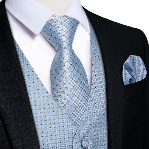 DiBanGu Mens Vest and Tie Set Formal Paisley Waistcoat and Necktie Pocket Square Cufflinks Silk Suit Vest for Tuxedo Wedding - Image 2