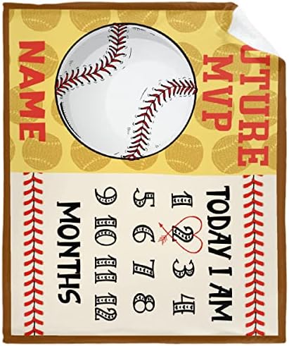 Personalized Baby Month Blanket Name Blanket | Monthly Milestone Blanket for Newborn Boy Girl | 60"x80" | Baseball Sport Customized Throw Blanket with Name for Souvenir Gift by Home