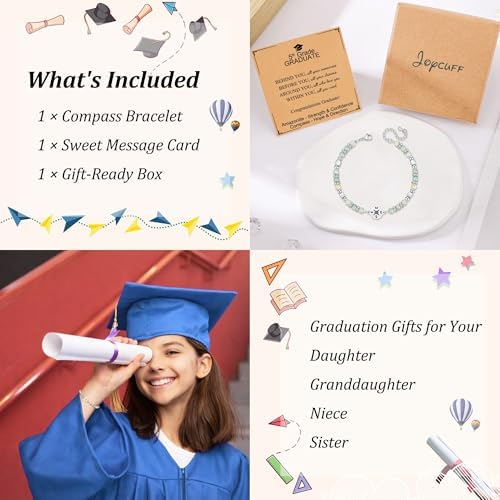 JoycuFF Graduation Gifts for Her Class of 2026 College High School 5th 8th Grade Preschool College Middle School Teen Girls Graduation Gifts The Adventure Begins Compass Bracelets for Women - Image 3
