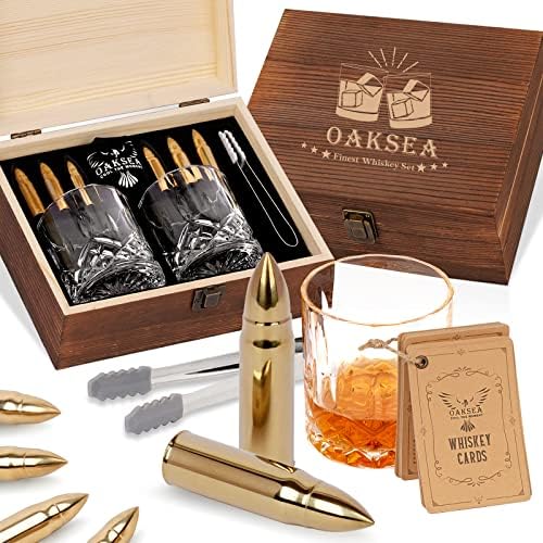 Gifts for Men Dad Husband, Father's Day Anniversary Birthday Gifts for Him Boyfriend, Reusable Stainless Steel Whiskey Stones and Whiskey Glasses Set, Cool Burbon Scotch Cocktail Set Gifts by Oaksea