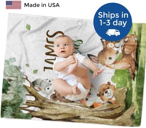 MDPrints Woodland Personalized Baby Blankets for Boys, Personalized Baby Gifts with Name, Customized Baby Blanket, Newborn Boy Gift, Soft Fleece - Image 2