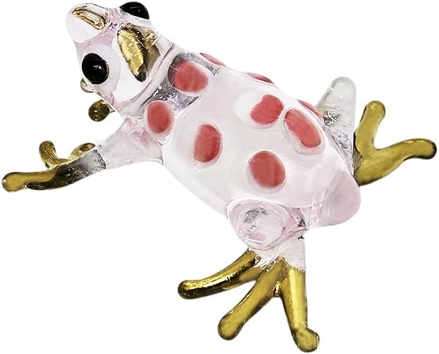 WitnyStore 1¾" Clear Gold Pink Dot Frog Artistic Blown Glass Figurine Premium Hand-Blown Statue Tabletop Decoration Unique Collectible for Adult Collectors Handcrafted Elegant Home Room Decor