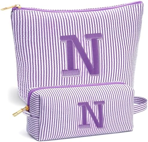 Initial Travel Toiletry Bag for Women - Travel Essentials, Personalized Travel Makeup Bag Small Cosmetic Make up Bag Cute Stuff Birthday Gifts for Women Mom Girlfriend Teacher, Purple Letter N by Fohufo