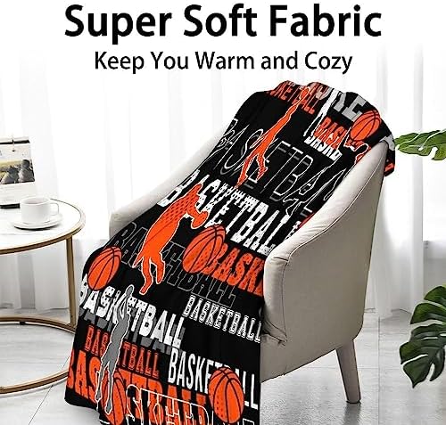 Mercuryelf Basketball Throw Blanket - Soft, Fuzzy & Warm - 50x60 Inches Flannel Blankets for Living Room, Sofa - Black Sports Throws Gift for Teens - Image 2