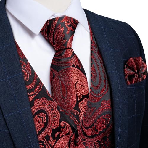 DiBanGu Mens Vest and Tie Set Formal Paisley Waistcoat and Necktie Pocket Square Cufflinks Silk Suit Vest for Tuxedo Wedding - Image 3
