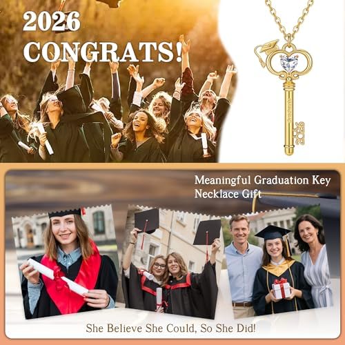 Graduation Gifts, Gold Key Graduation Necklace for Her 2026 Grad Gifts Anniversary Gold Jewelry for Women Sister Friend Classmates Teacher Nurse - Image 3