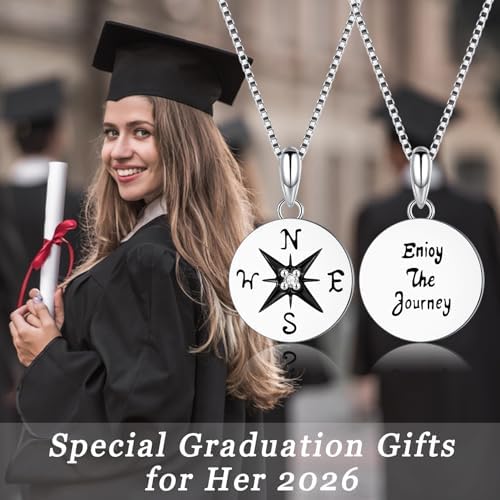 EPIRORA Graduation Gifts 2026 for Her, Sterling Silver Compass Necklace for Women, High School College Class of 2026 Graduation Inspirational Jewelry Gifts - Image 3