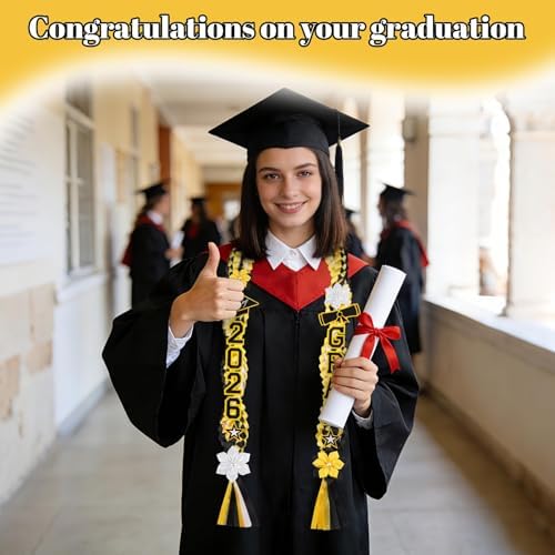 Class of 2026 Graduation Leis,Double Black & Gold Graduation Ribbon Lei with Dly Butterfly Flower Accessories, Graduation Gift for Her Him Graduate - Image 3